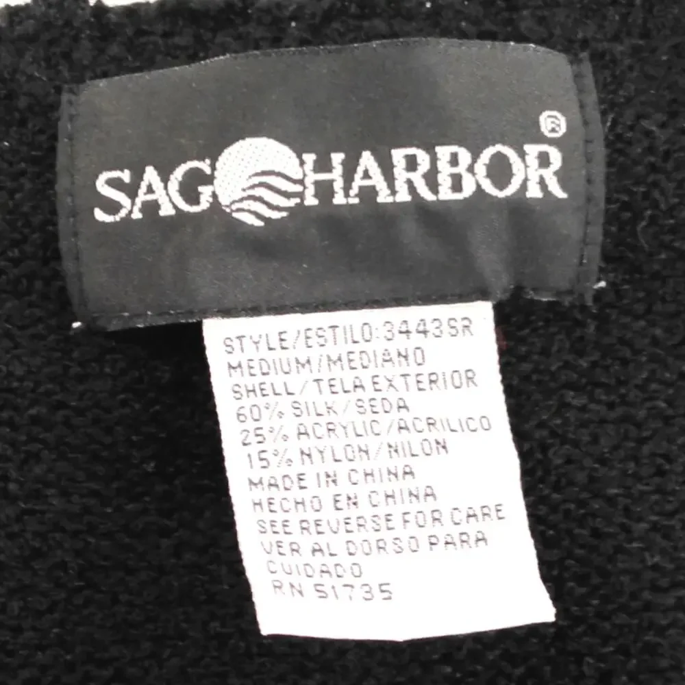 SAG HARBOR Black Silk Blend Short Sleeve Cardigan Sweater Women's Medium